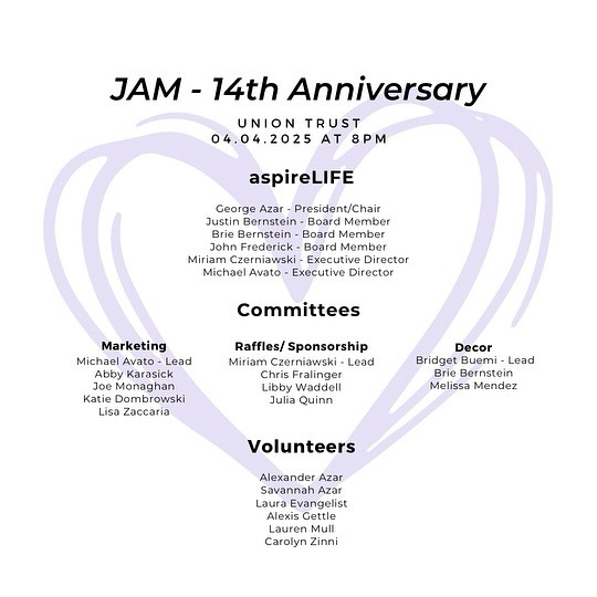 We’d like to take a moment to recognize our board members, committees, sponsors, and volunteers. JAM would not be possible without your help. Thank you for all your contributions! 

We look forward to celebrating with everyone tonight!

#lesscancermorebirthdays #jamphilly #aspirelife #philly #philanthropy #cancersucks #acs #americancancersociety #phillyevents #phillysupportphilly #instaphilly #whyilovephilly