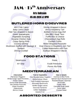 JAM is just two days away! Check out this amazing menu we have lined up for Friday night provided by @artsballroom

#lesscancermorebirthdays #jamphilly #aspirelife #philly #americancancersociety