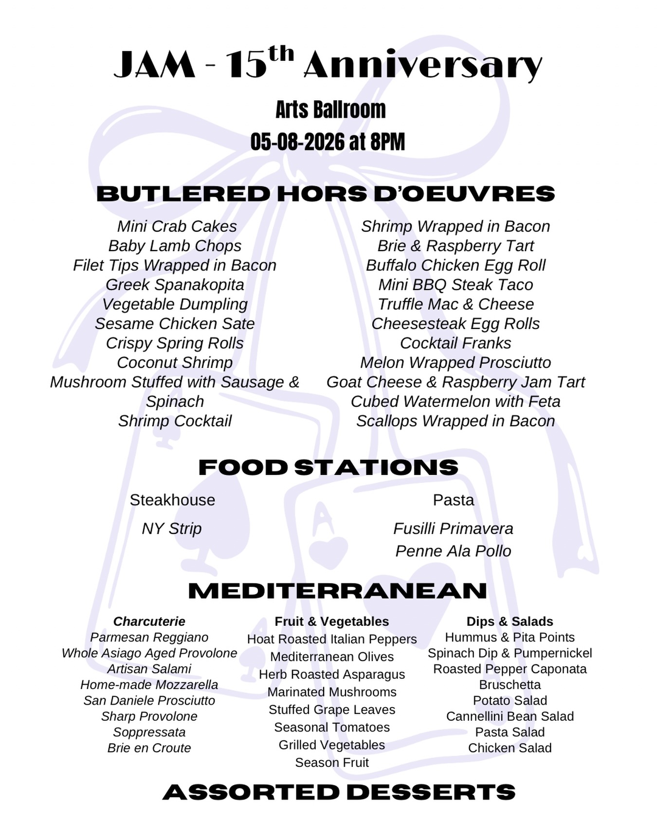 JAM is just two days away! Check out this amazing menu we have lined up for Friday night provided by @artsballroom

#lesscancermorebirthdays #jamphilly #aspirelife #philly #americancancersociety