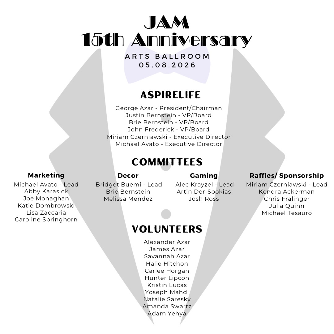 JAM would not be possible without the support of our team. We’d like to take a moment to recognize our board, committees, and volunteers. Thank you for all your contributions!

We look forward to celebrating with everyone tonight!!